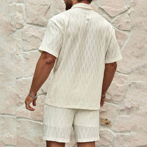 Men’s Summer Tracksuit Set – Casual Solid Lapel Shirt & Shorts for Beach, Holiday & Everyday Wear