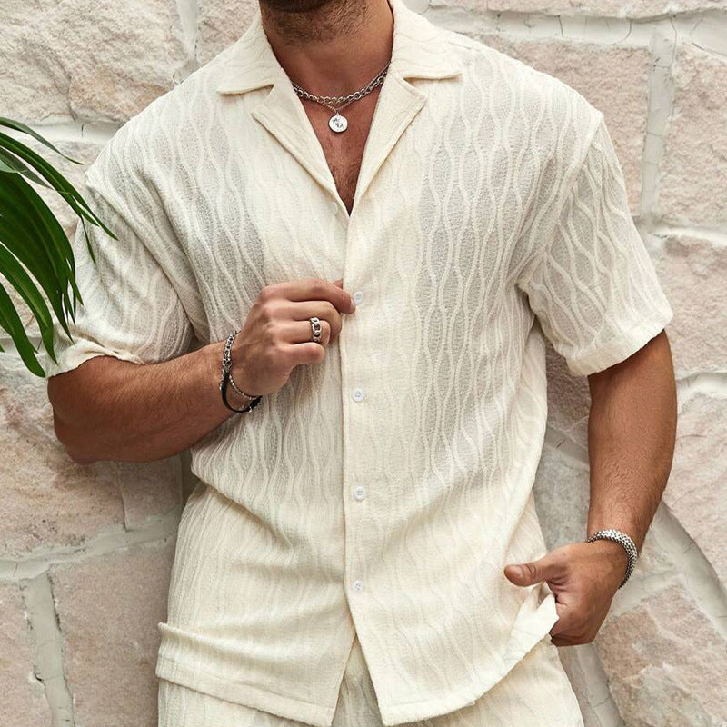 Men’s Summer Tracksuit Set – Casual Solid Lapel Shirt & Shorts for Beach, Holiday & Everyday Wear