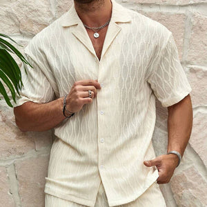 Men’s Summer Tracksuit Set – Casual Solid Lapel Shirt & Shorts for Beach, Holiday & Everyday Wear