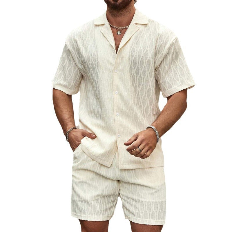 Men’s Summer Tracksuit Set – Casual Solid Lapel Shirt & Shorts for Beach, Holiday & Everyday Wear