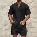 Men’s Summer Tracksuit Set – Casual Solid Lapel Shirt & Shorts for Beach, Holiday & Everyday Wear
