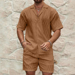 Men’s Summer Tracksuit Set – Casual Solid Lapel Shirt & Shorts for Beach, Holiday & Everyday Wear