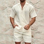 Men’s Summer Tracksuit Set – Casual Solid Lapel Shirt & Shorts for Beach, Holiday & Everyday Wear
