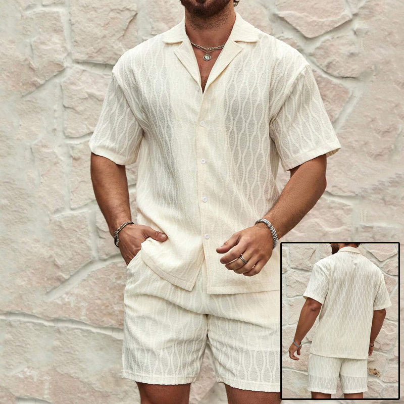 Men’s Summer Tracksuit Set – Casual Solid Lapel Shirt & Shorts for Beach, Holiday & Everyday Wear