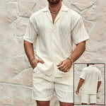 Men’s Summer Tracksuit Set – Casual Solid Lapel Shirt & Shorts for Beach, Holiday & Everyday Wear