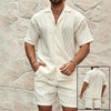 Men’s Summer Tracksuit Set – Casual Solid Lapel Shirt & Shorts for Beach, Holiday & Everyday Wear